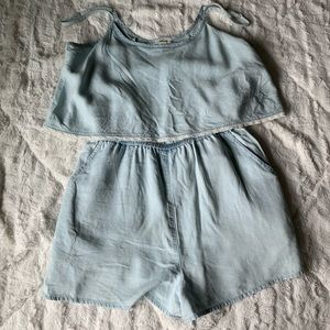garage sky blue laced romper